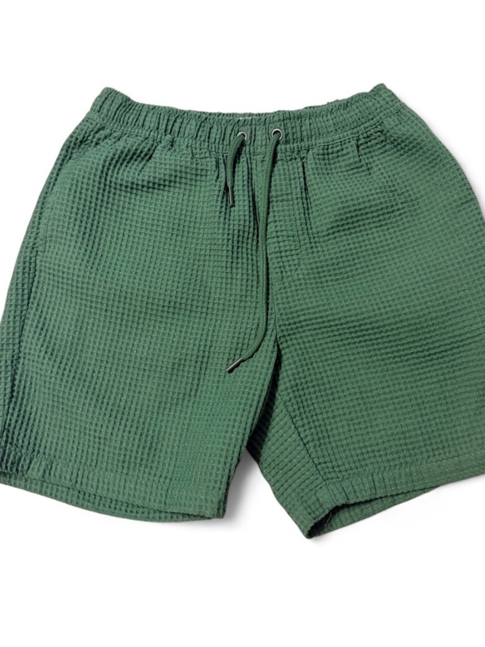 Men's Negative Space Green Waffle Weave Shorts.